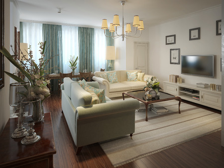 Romantic living room in the Romanesque style. 3d render.の写真素材