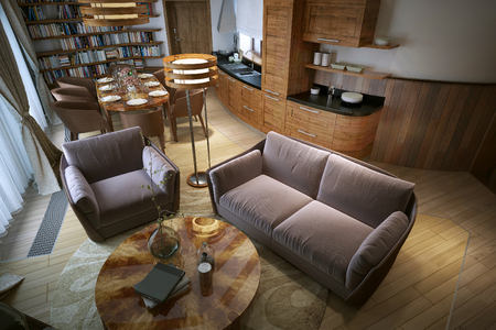 Living room rustic style, 3d imageの写真素材