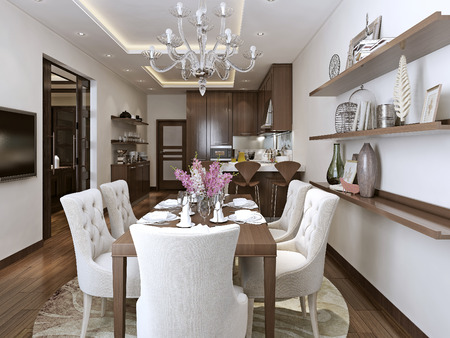 kitchen and diner neoclassical style, 3d imagesの写真素材