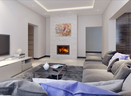 Very beautiful modern living room in contemporary style. 3D renderの写真素材