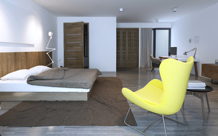 Bedroom with wardrobe room. 3D renderの写真素材