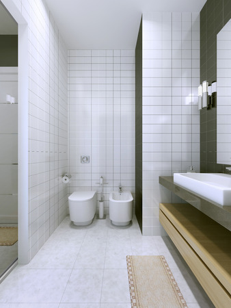 Contemporary bathroom trend. Wall tiles. 3D renderの写真素材