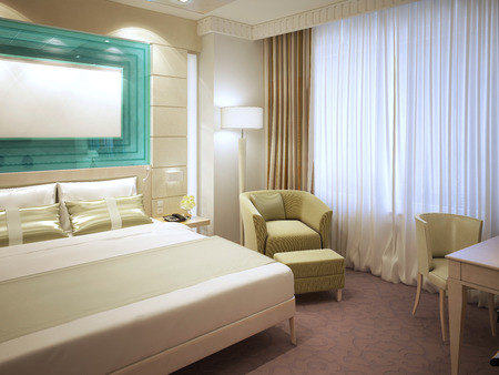 Master bedroom with dressing in contemporary style. 3D renderの写真素材