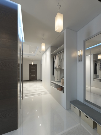 Hall with a corridor in Contemporary style with a wardrobe and a sliding wardrobe. 3D render.の写真素材