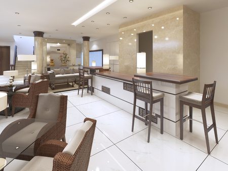 Luxury design cocktail bar with a bar counter in the premises of the Spa complex. 3D render.の写真素材