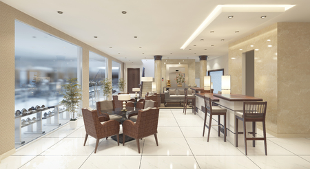 Luxury design cocktail bar with a bar counter in the premises of the Spa complex. 3D render.の写真素材