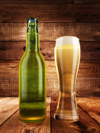 Bottle and a glass of light beer. 3D render.の写真素材