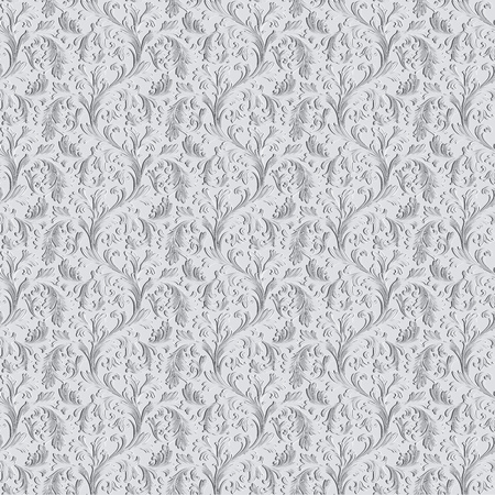 White ornamental pattern with patterns in the form of flowers and plants. 3d render.の写真素材