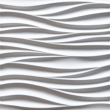 White seamless texture. Wavy background. Interior wall decoration. 3D interior wall panel pattern. White background of abstract waves. 3d render.の写真素材