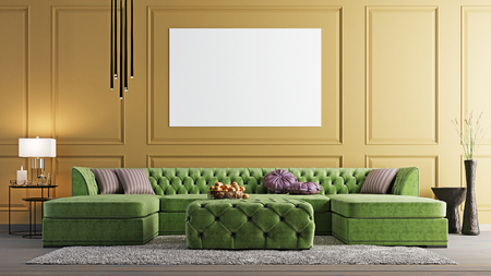mock up poster in elegant  living room in stylish apartment. 3d rendering. 3d illustrationの写真素材