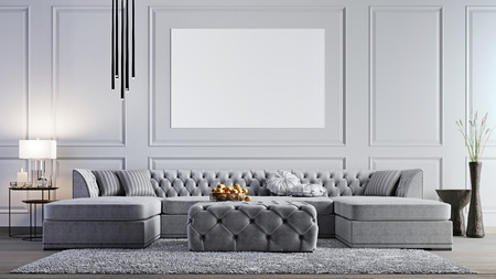 mock up poster in elegant  living room in stylish apartment. 3d rendering. 3d illustrationの写真素材