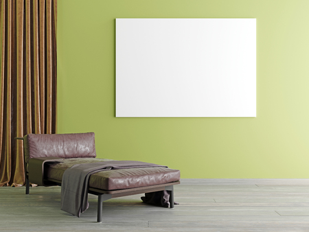 mock up poster in contemporary interior background, minimalist style, 3D render, 3D illustrationの写真素材