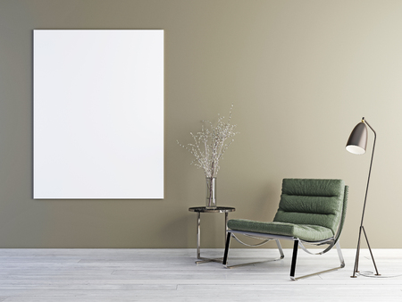 Blank poster, Scandinavian design interior, 3d illustrationの写真素材