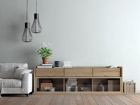 Living room with sofa, lamp and rack. 3d renderの写真素材