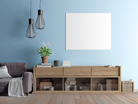 Mock up poster with vintage pastel minimalism interior background, 3D renderの写真素材