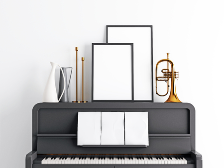 mock up frame on the piano. 3d rendering, 3d illustrationの写真素材