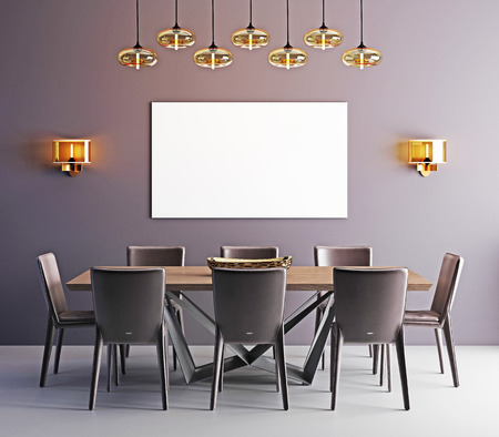 Mock up poster in dining room, contemporary background, 3d render, 3d illustrationの写真素材