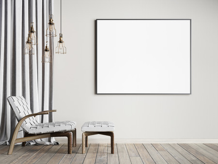 Mock up in the interior with lounge chair with a side table. 3d render.の写真素材