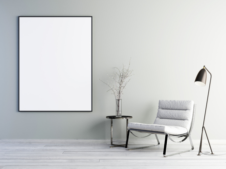 Mock uap poster, Scandinavian design interior, 3d illustrationの写真素材