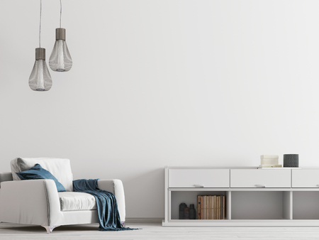 Contemporary interior with white furniture with mock up tmpty wall. 3D renderingの写真素材