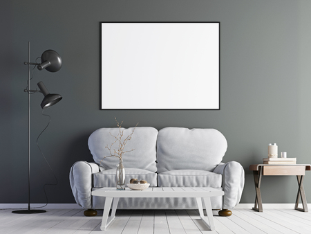 mock up poster with vintage hipster loft interior background, 3D renderの写真素材
