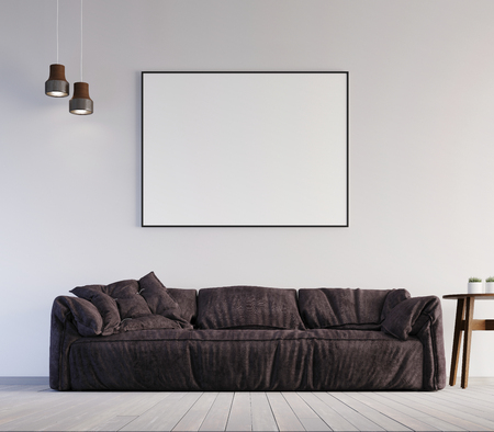 mock up poster frame in interior background, Scandinavian style, 3D render, 3D illustrationの写真素材