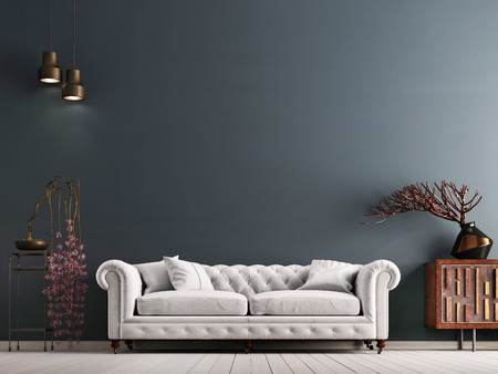 empty wall in classical style interior with white sofa on grey background wall. 3d renderingの写真素材