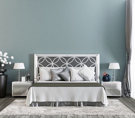 Interior bedroom with empty wall in home interior. 3D rendering.の写真素材