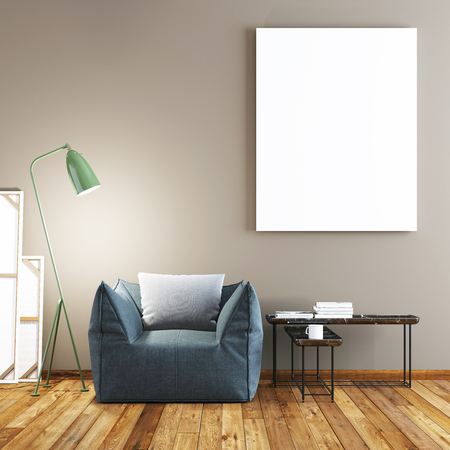 mock up poster with vintage pastel hipster minimalism loft interior background, 3D rendering, 3D illustrationの写真素材
