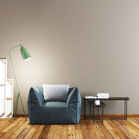 Interior with fabric armchair near empty wall. 3d render.の写真素材