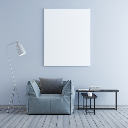 mock up poster with vintage pastel hipster minimalism loft interior background, 3D rendering, 3D illustrationの写真素材