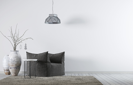 Interior with fabric armchair near empty wall. 3d render.の写真素材