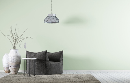 Interior with fabric armchair near empty wall. 3d render.の写真素材