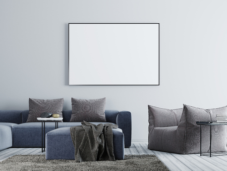 mock up poster frame in hipster interior background, Scandinavian style, 3D render, 3D illustrationの写真素材