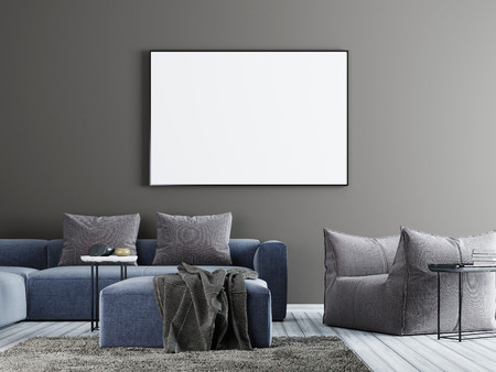 mock up poster frame in hipster interior background, contemporary style, 3D render, 3D illustrationの写真素材