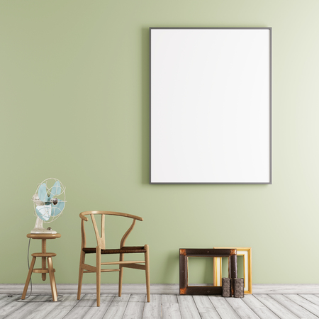 Living room interior wall mock up on white background, 3D rendering, 3D illustrationの写真素材
