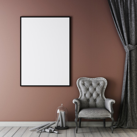 Living room interior wall mock up on white background, 3D rendering, 3D illustrationの写真素材
