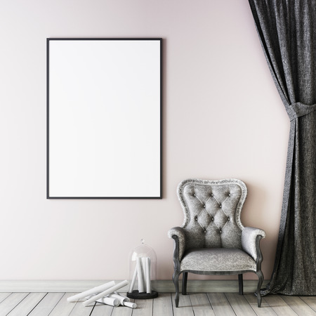 Living room interior wall mock up on white background, 3D rendering, 3D illustrationの写真素材
