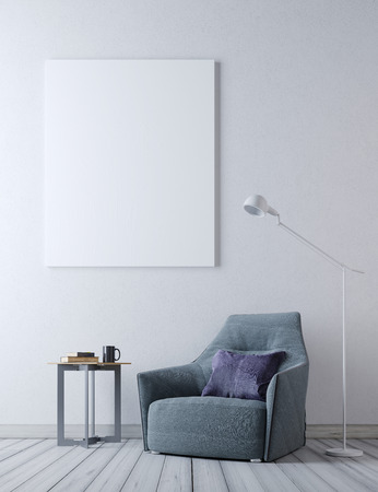 mock up poster frame in hipster interior background, Scandinavian style, 3D render, 3D illustrationの写真素材