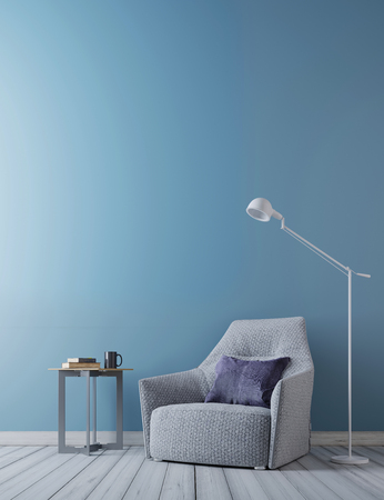 mock up empty wall in modern interior background, Scandinavian style, 3D render, 3D illustrationの写真素材