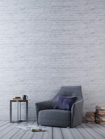 mock up brick empty wall in modern interior background, hypster style, 3D render, 3D illustrationの写真素材