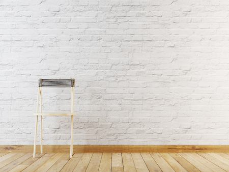 Interior with an chair on a white brick background of an empty wall, 3D render, 3d illustration.の写真素材