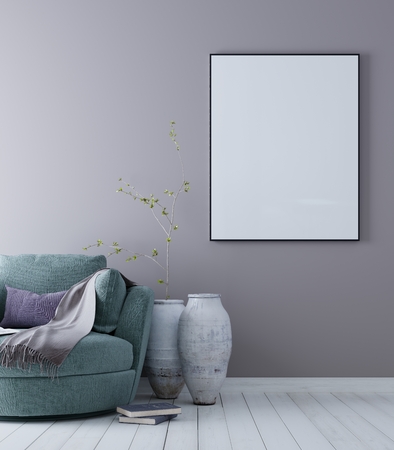 Mock up poster with pastel scandinavian minimalist interior background, 3D rendering,の写真素材