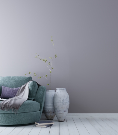 Empty wall for mockup with pastel scandinavian minimalist interior background, 3D rendering,の写真素材