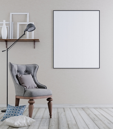 Mock up poster in classical vintage interior background, 3D rendering, 3D illustrationの写真素材