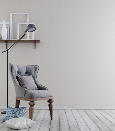 Empty wall for mockuo in classical vintage interior background, 3D rendering, 3D illustrationの写真素材