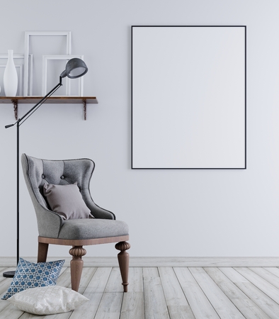 Mock up poster in classical vintage interior background, 3D rendering, 3D illustrationの写真素材