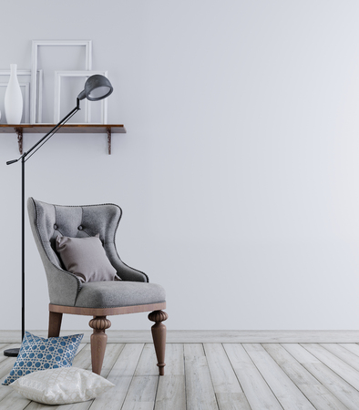 Empty wall for mockuo in classical vintage interior background, 3D rendering, 3D illustrationの写真素材