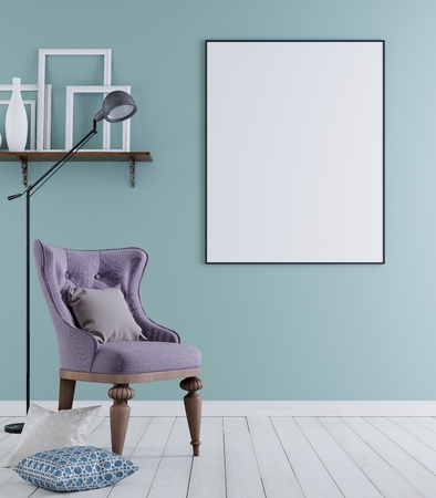 Mock up poster in classical vintage interior background, 3D rendering, 3D illustrationの写真素材
