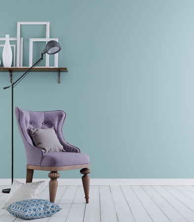 Empty wall for mockuo in classical vintage interior background, 3D rendering, 3D illustrationの写真素材